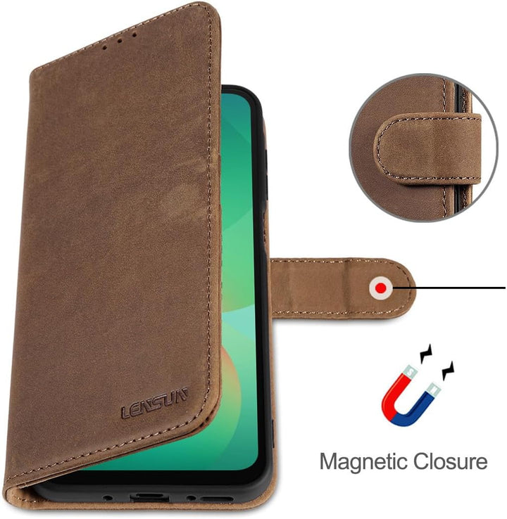 LENSUN Lederhülle für Samsung Galaxy A26 5G, Echtleder Hülle [Kartenfach][RFID Schutz][Echtes Leder]