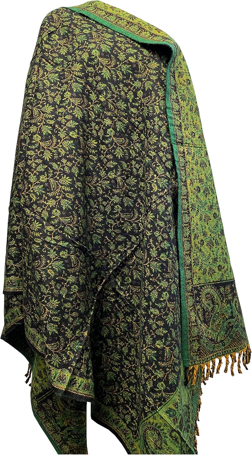 Winterschal aus weicher warmer Wolle, Vintage-Blätterdruck, handgefertigt, luxuriös, Übergrösse, wen