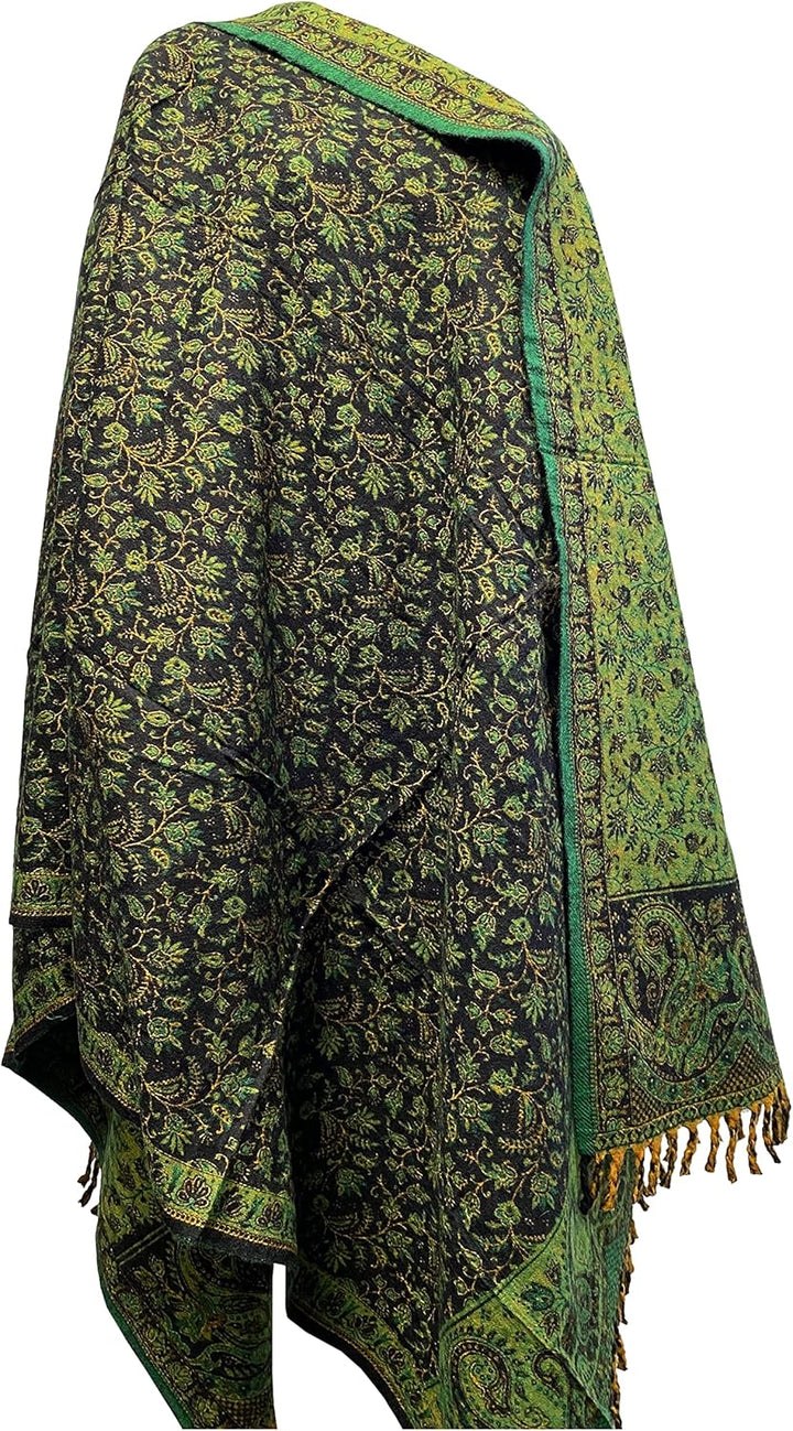 Winterschal aus weicher warmer Wolle, Vintage-Blätterdruck, handgefertigt, luxuriös, Übergrösse, wen