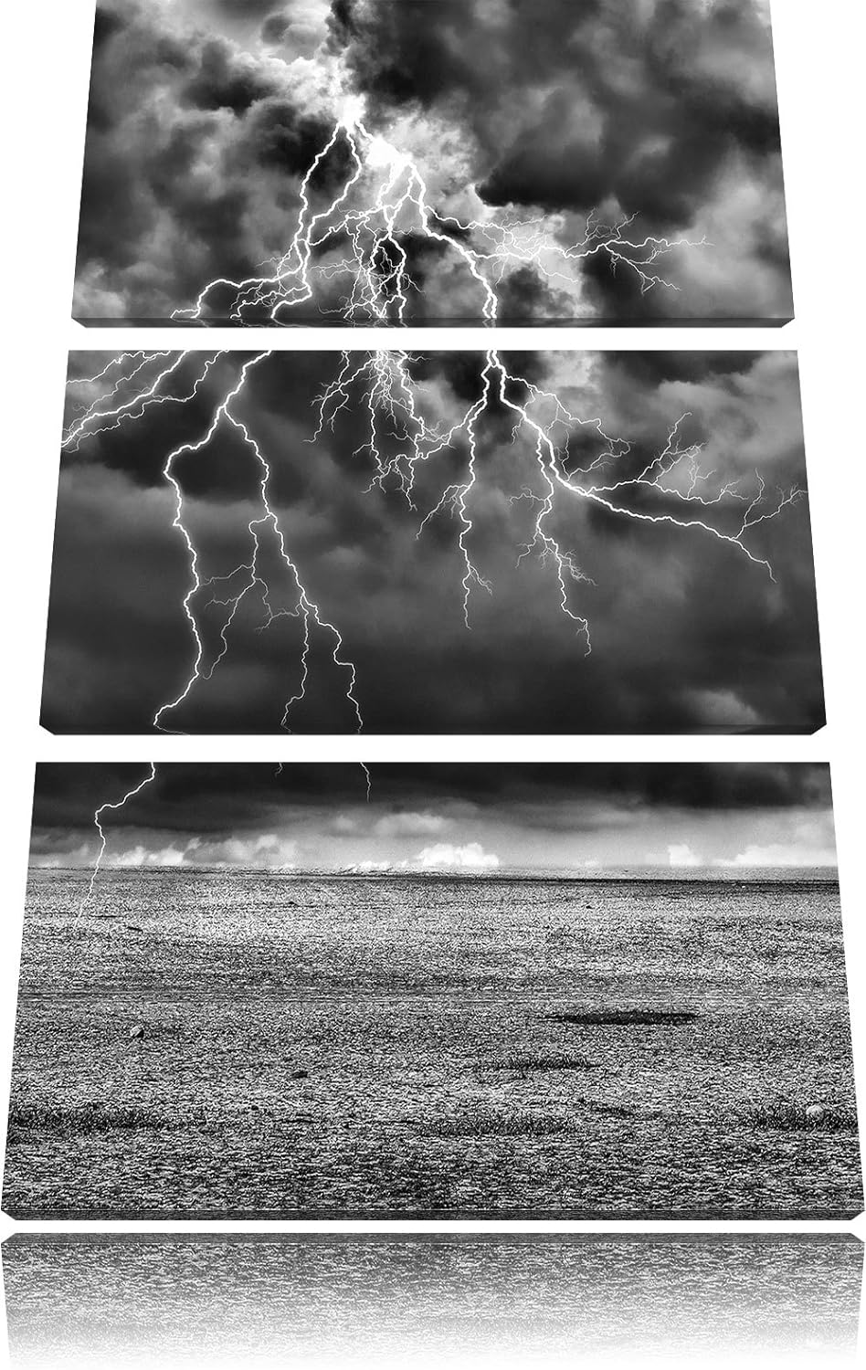 Pixxprint Monocrome, Gewitter über Meer 3-Teiler Leinwandbild 120x80 Bild auf Leinwand