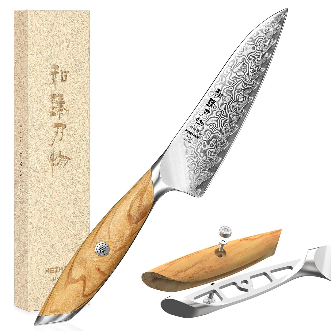 HEZHEN Damast Allzweckmesser, Damastmesser Küchenmesser, Damaskus Stahl Universalmesser, Full Tang G