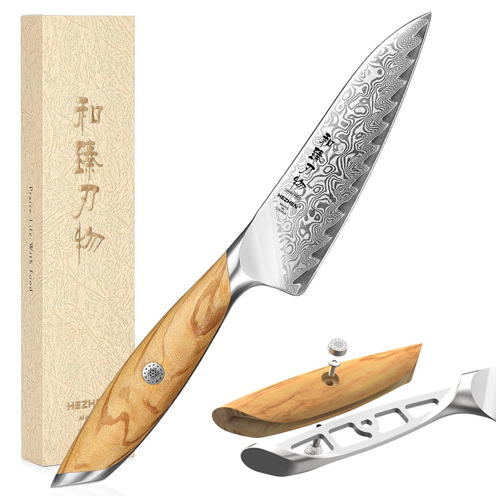 HEZHEN Damast Allzweckmesser, Damastmesser Küchenmesser, Damaskus Stahl Universalmesser, Full Tang G