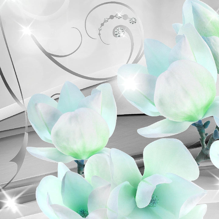 Runa Art Bild Modern Blumen Abstrakt - Made in Germany - Wandbilder Diamant Grau Türkis 4 Teilig 035