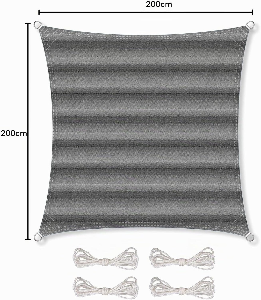 CelinaSun Sonnensegel inkl Befestigungsseile HDPE Basic Quadrat 2 x 2 m anthrazit Sonnenschutz atmun