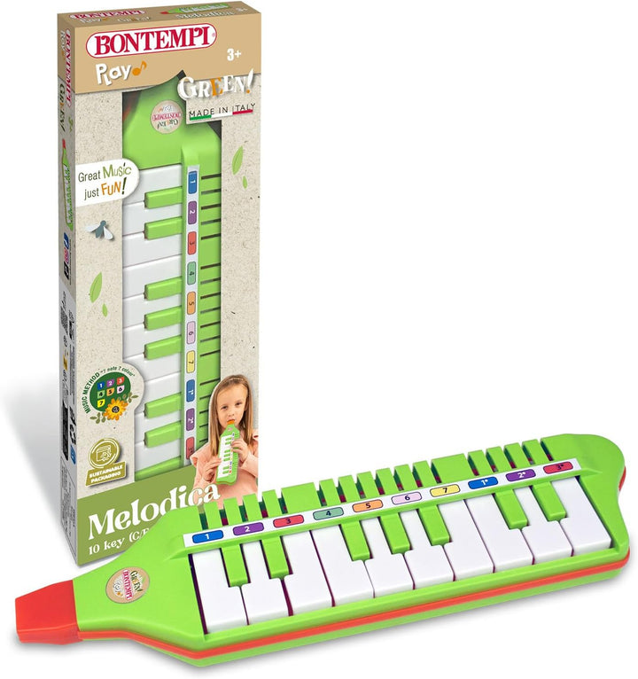 Bontempi | Green Melodica, Blasharmonika mit 10 Tasten (C-E) 310mm, Musikalisches Spielzeug für Kind