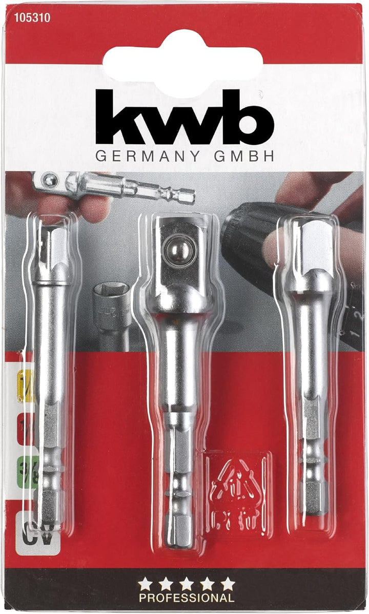 kwb Steckschlüssel Adaptersatz 3-teilig - Hochwertige Chrom-Vanadium-Stahl Adapter für Stecknüsse -