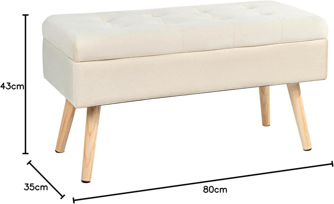 Sitzbank mit Stauraum 80 × 35 × 43 cm, Sitztruhe mit Aufbewahrungsbox Truhenbank Samt Polsterbank mi
