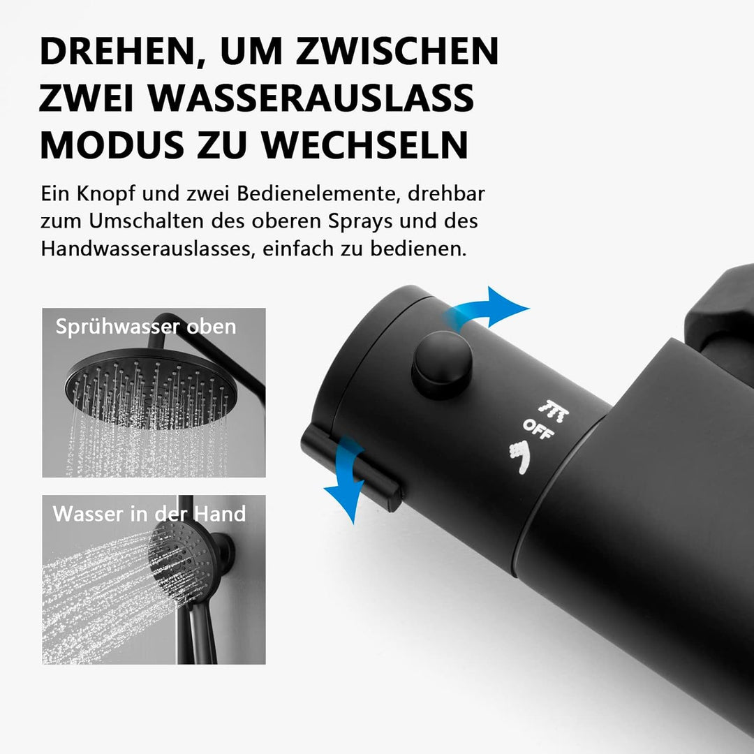 KOMIRO Duschsystem mit thermostat, Duschsystem Schwarz, Duscharmatur mit Thermostat, Duschsäule Höhe