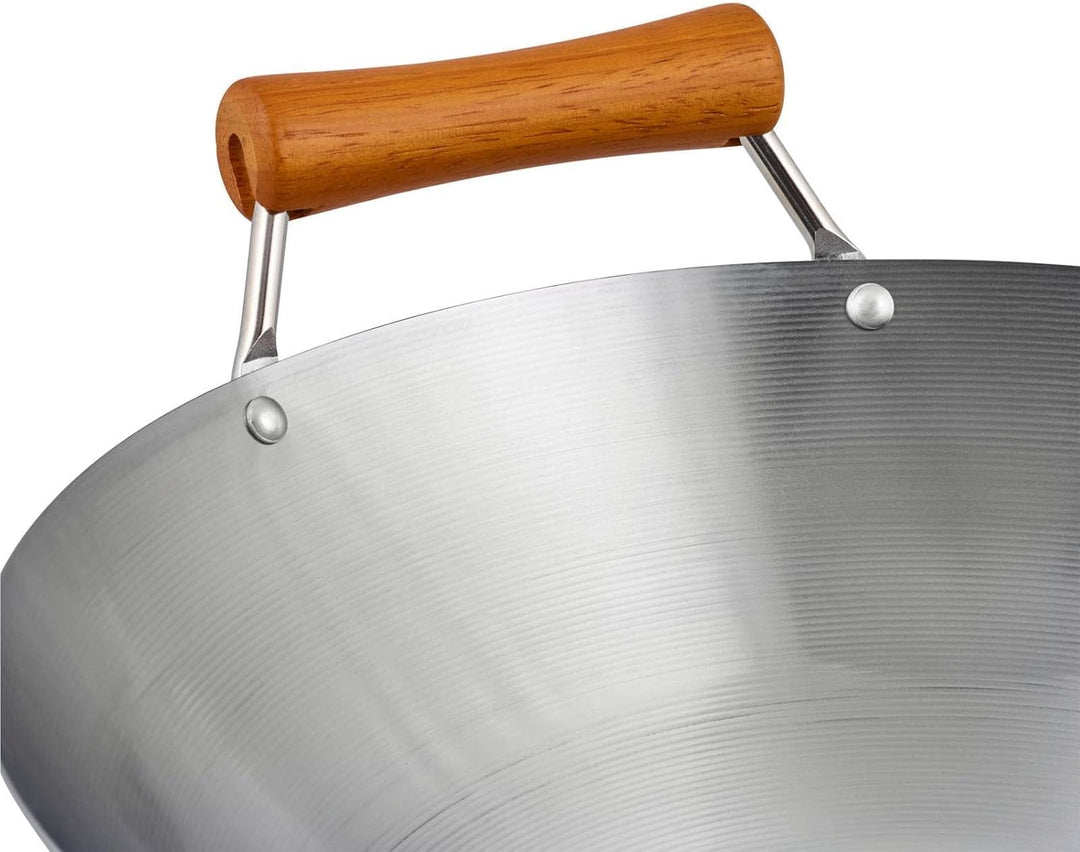 Ken Hom Wok 32 cm 10-tlg. aus unbeschichtetem Karbonstahl mit Gegengriff - induktionsgeeignete Stiel