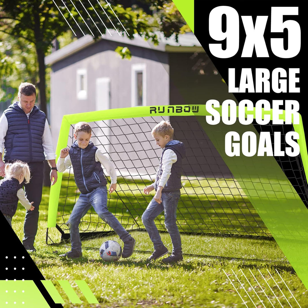RUNBOW 274 x 152 cm Kinder Fussballtor mit Tragesack, tragbare Fussballnetze für Hinterhoftraining,