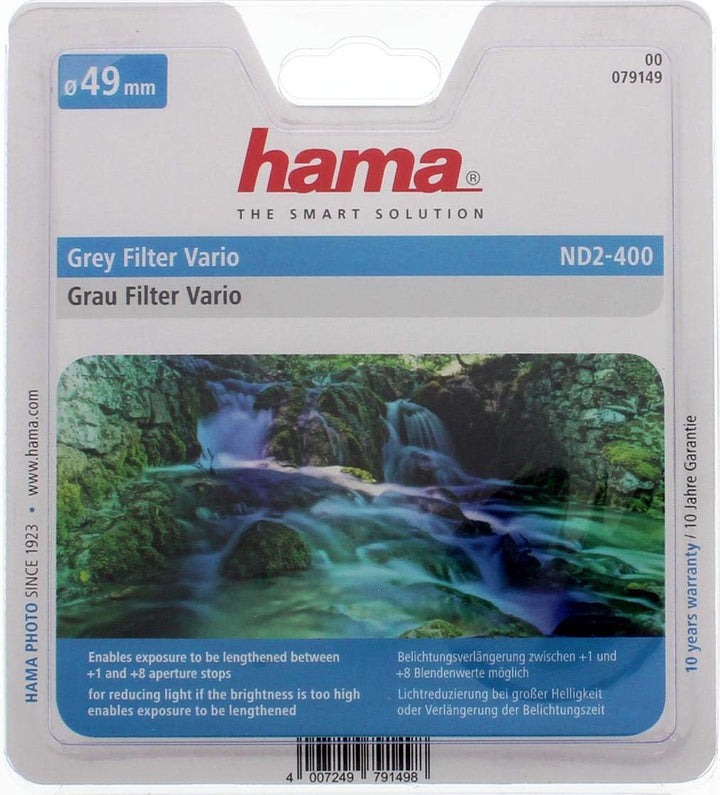 Hama Vario Graufilter, 2-fach Vergütung, Für 49 mm Foto-Kameraobjektive, ND2-400, 49 mm