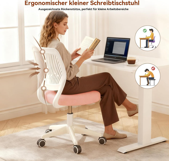 Höhenverstellbarer Homeoffice-Stuhl ohne Armlehnen – runder Schreibtisch-Rollhocker mit Rückenlehne