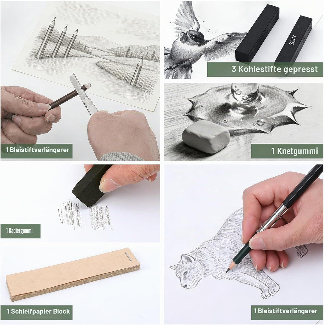 Skizzen Zeichen Bleistift Set, Zeichenset,Zeichenstifte Professionell Zeichenset Malset mit Graphits