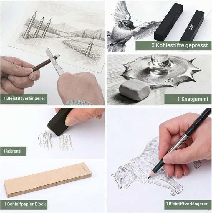 Skizzen Zeichen Bleistift Set, Zeichenset,Zeichenstifte Professionell Zeichenset Malset mit Graphits
