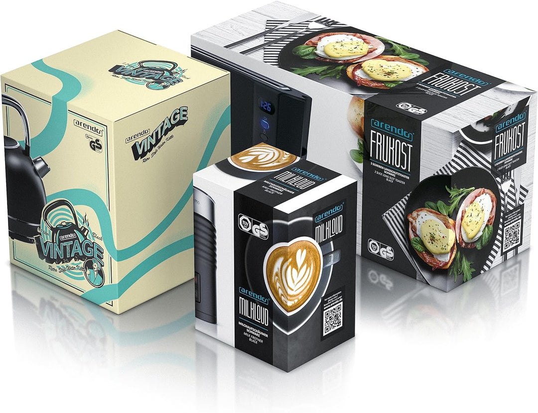 Arendo 1,7 Liter Wasserkocher +automatischer Milchaufschäumer + Langschlitz Toaster 2 Scheiben Toast