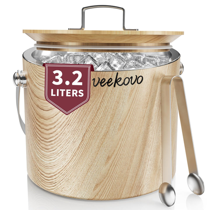 3.2L Eiswürfelbehälter mit Deckel und Schaufel, Edelstahl Eiskübel Doppelwandiger Isolierter, Eisbeh