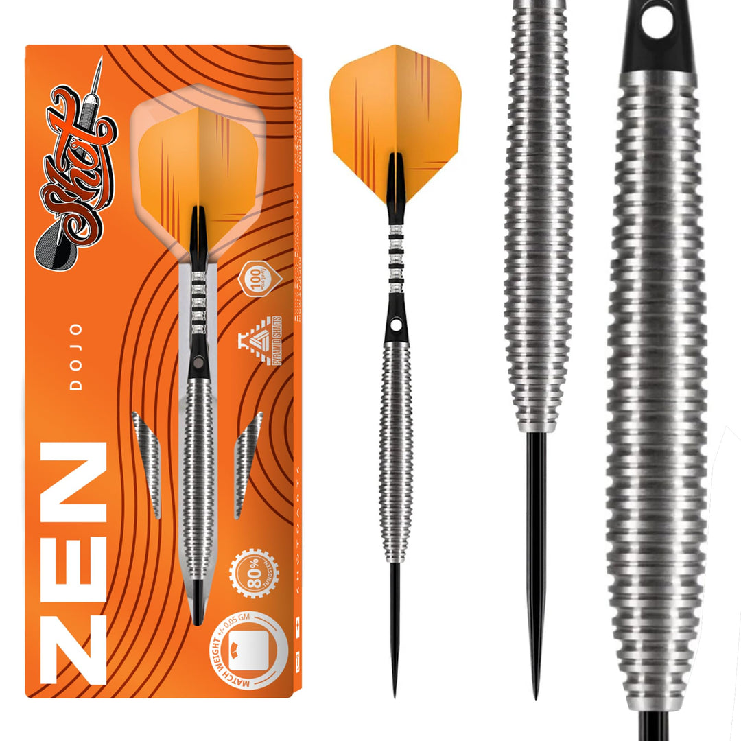 Shot! Darts Zen Dojo-Steel Tip Dart Set-Front Weighted-80% Tungsten Barrels 21.0 Gramm, 21.0 Gramm