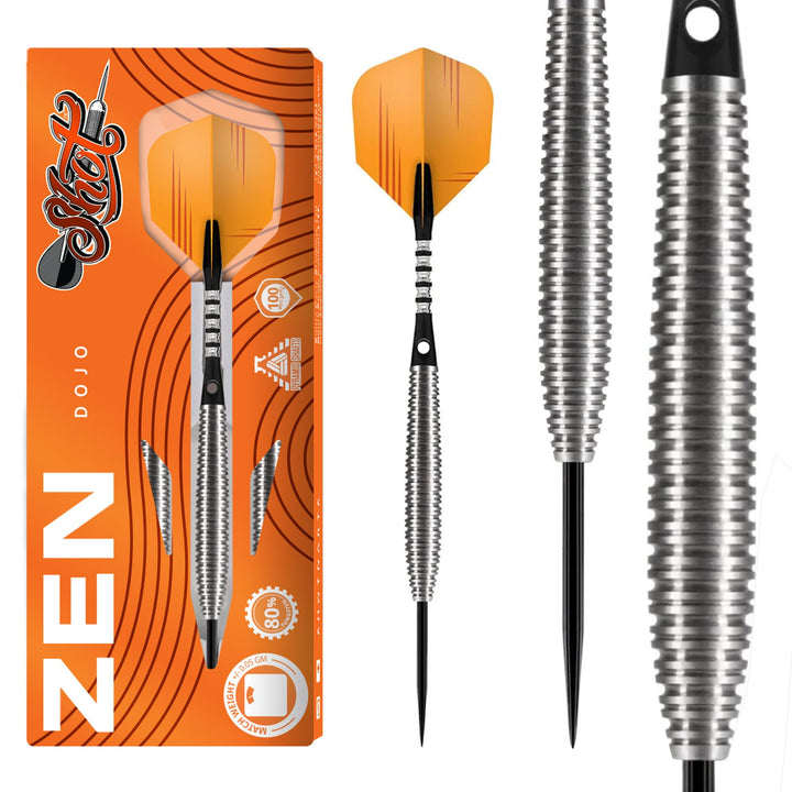 Shot! Darts Zen Dojo-Steel Tip Dart Set-Front Weighted-80% Tungsten Barrels 21.0 Gramm, 21.0 Gramm