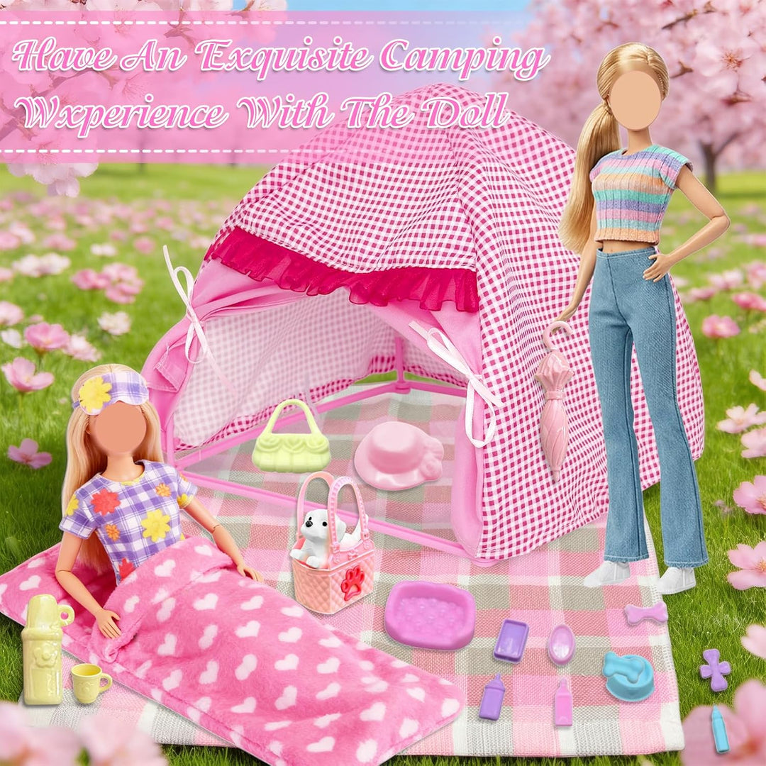 28 Stück PuppenKleidung Camping Sets Kompatibel mit Barbie, 11.5 Inch Puppe Zubehör 1 Puppenzelt 1 P