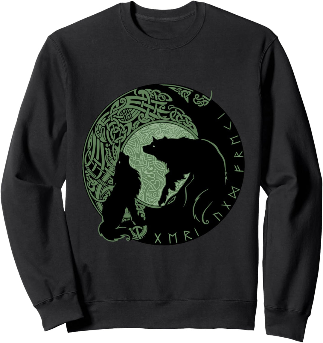Wikinger Odins Wölfe GERI und Freki Nord Grafik Motiv Mode Sweatshirt