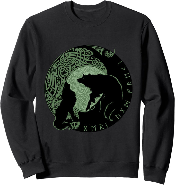 Wikinger Odins Wölfe GERI und Freki Nord Grafik Motiv Mode Sweatshirt