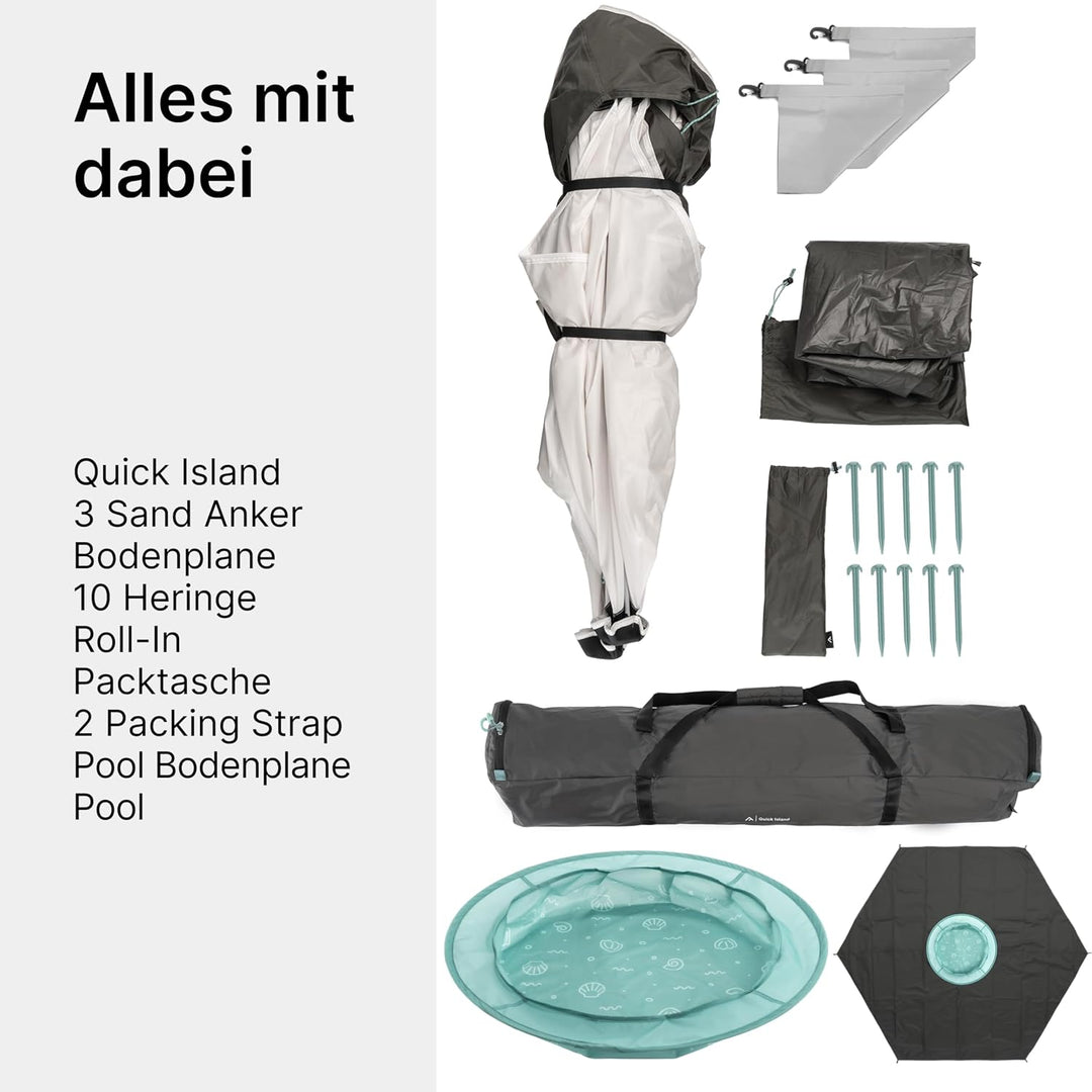 qeedo Quick Island Strandmuschel mit Pool - grosse Quick-Up Strandmuschel mit Kinderpool, Pool Floor