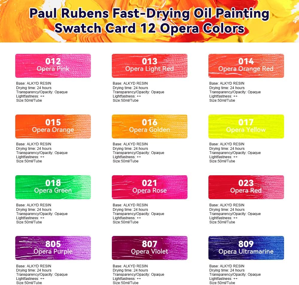 Paul Rubens Ölfarben, 12 Neonfarben mit hoher Sättigung, 50 ml grosse Tuben, schnellere Trocknungsze