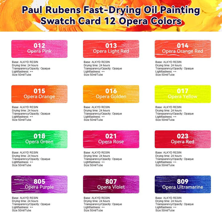 Paul Rubens Ölfarben, 12 Neonfarben mit hoher Sättigung, 50 ml grosse Tuben, schnellere Trocknungsze