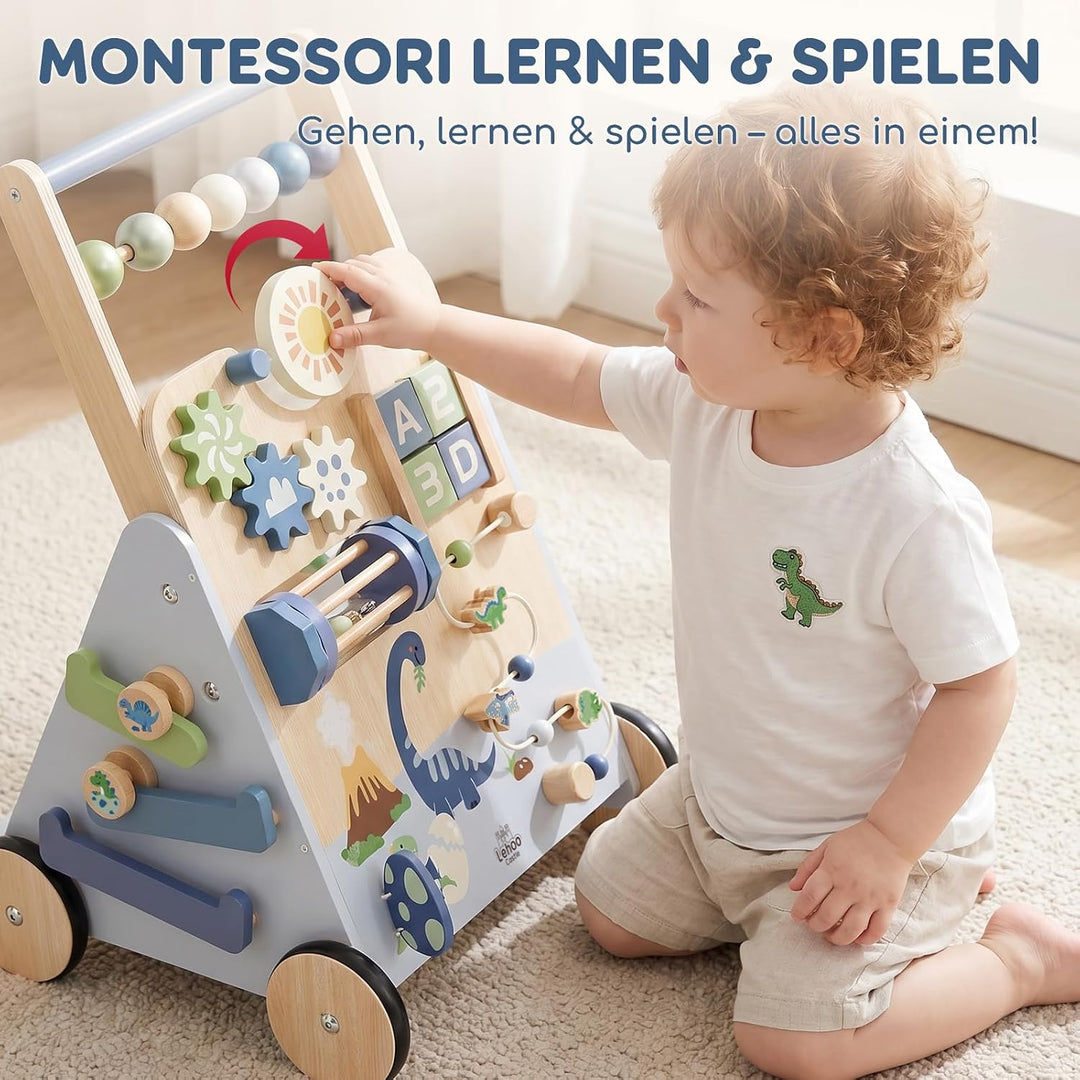 Lehoo Castle Lauflernwagen Holz mit Bremse, Dinosaurier Laufwagen ab 1 Jahr | Einstellbare Bremse, 9