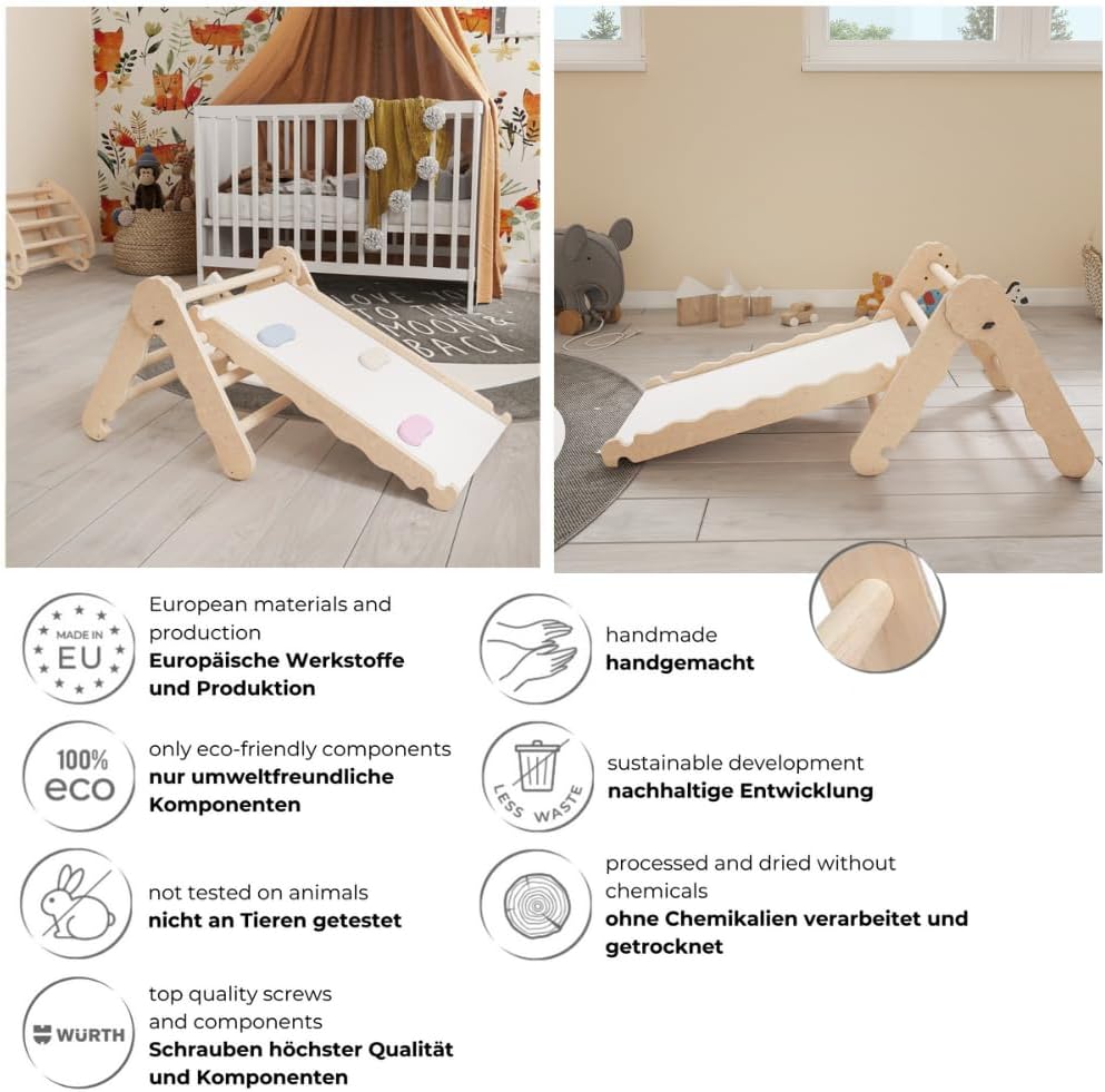 MAMOI® Klettergerüst Indoor, Kletterdreieck mit rutsche Holz, Baby Kinder Klettern, Kletterturm ruts