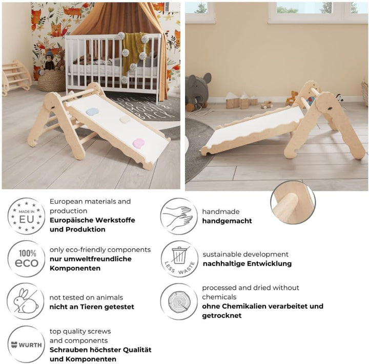 MAMOI® Klettergerüst Indoor, Kletterdreieck mit rutsche Holz, Baby Kinder Klettern, Kletterturm ruts
