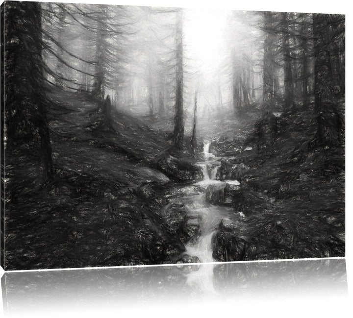 Pixxprint Bach im Wald Kunst als Leinwandbild/Grösse: 100x70 / Wandbild/Kunstdruck/fertig bespannt,