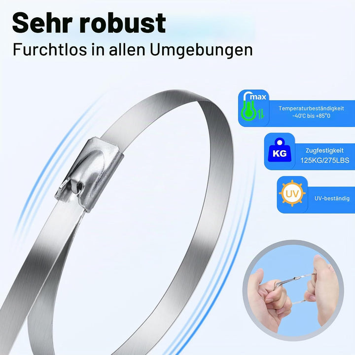 Deecam 200 Stück Edelstahl-Kabelbinder 300x4,6mm | Extra Stark &amp; Hitzebeständig – für Auspuff, Zaun