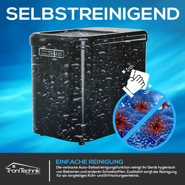 TroniTechnik® Eiswürfelmaschine Eiswürfelbereiter, Ice Maker, 12kg/24h, 2,2 Liter Wassertank, 2 Grös