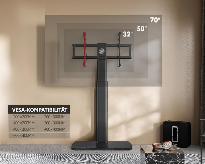 FITUEYES TV Bodenständer mit Holzbasis TV Standfuss TV Ständer Fernsehstand höhenverstellbar schwenk