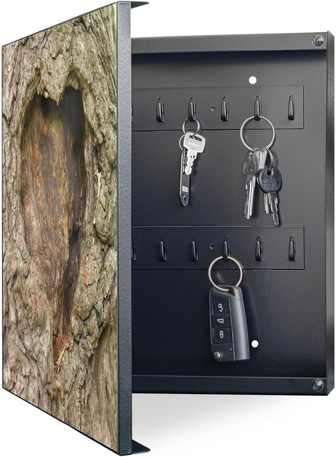 banjado® Grosser Schlüsselkasten Glas/Schlüsselbox 30cm x 30cm mit 50 Haken - Motiv Altes Herz/Schlü