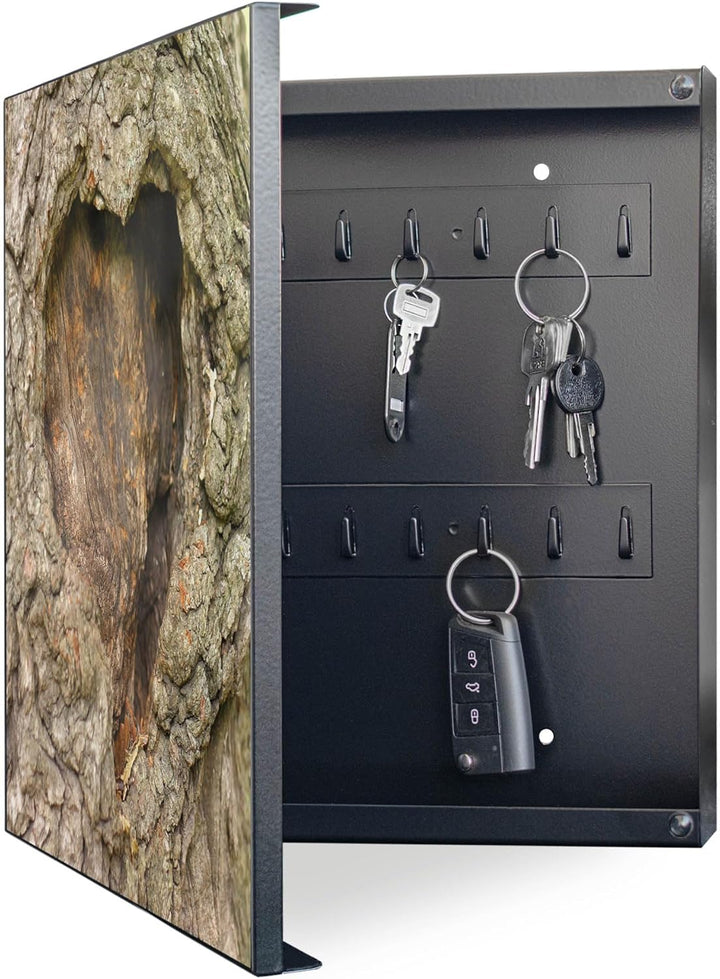 banjado® Grosser Schlüsselkasten Glas/Schlüsselbox 30cm x 30cm mit 50 Haken - Motiv Altes Herz/Schlü