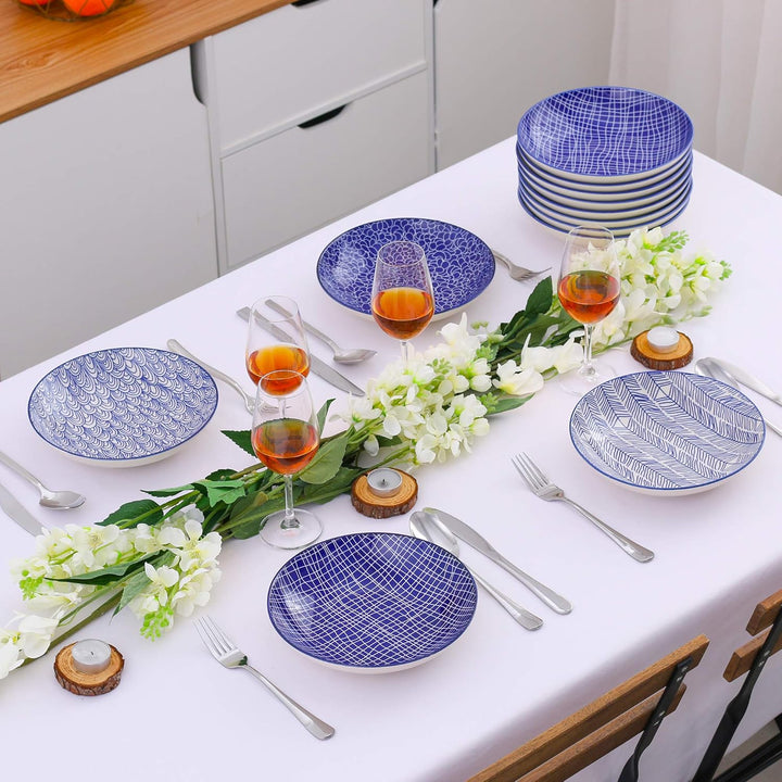 vancasso, Takaki 12 teilig Porzellan Suppenteller, Rund Tiefteller Set, Ø 21,5 cm, 700ML Blau 12-tei