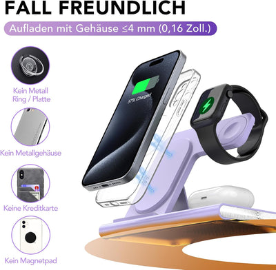 COCIVIVRE 3 in 1 Faltbar kabellose Ladestation für Apple Watch und i Phone Induktive Ladegerät kompa