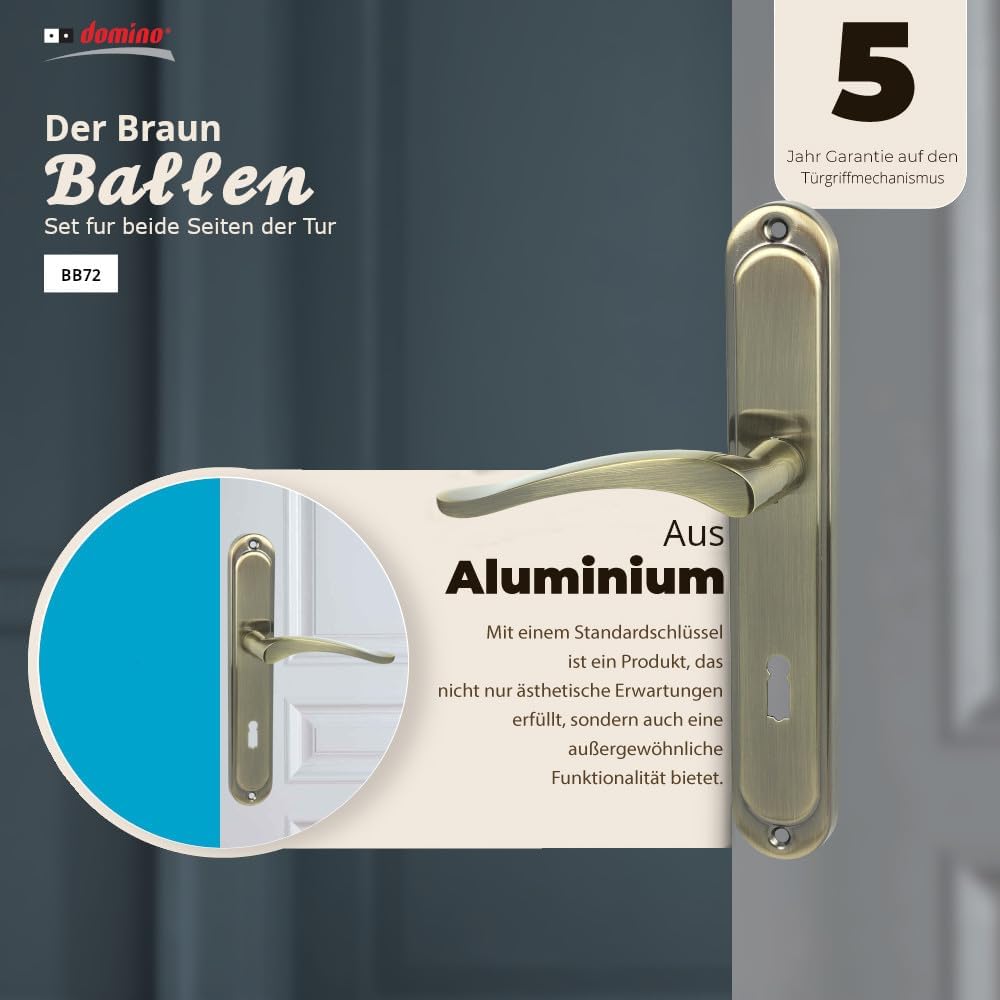 domino Türgriff 72 Drückergarnitur BB-Buntbart Set Langschildgarnitur Türklinke für Zimmertür, Bürot
