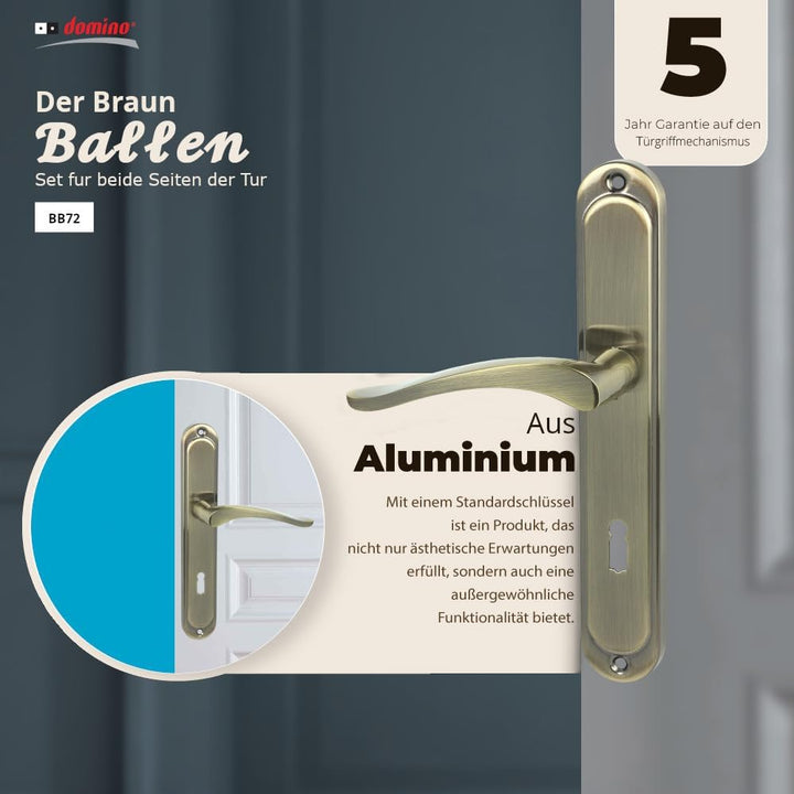 domino Türgriff 72 Drückergarnitur BB-Buntbart Set Langschildgarnitur Türklinke für Zimmertür, Bürot