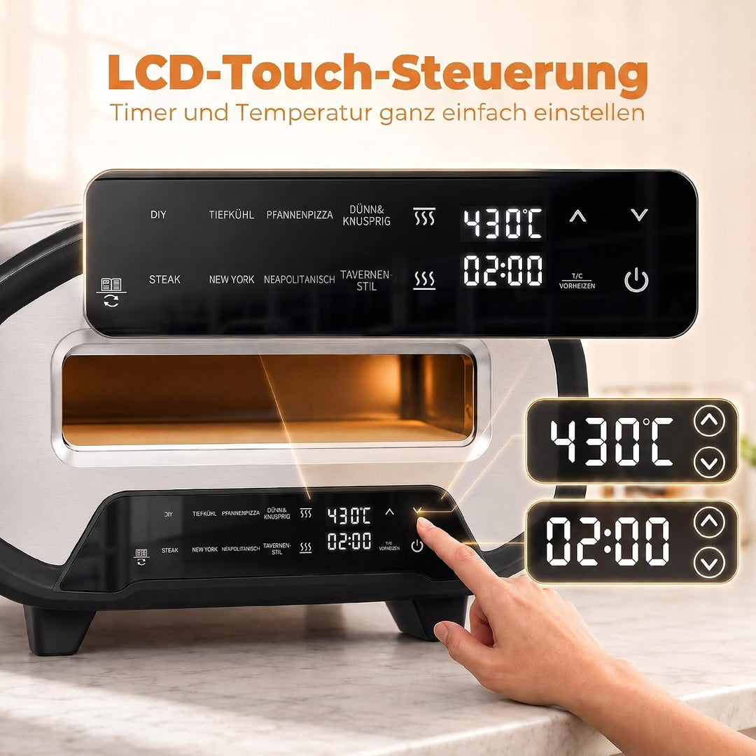 HOMCOM Pizzaofen Elektrisch 430 ℃ mit Pizzastein aus Keramik, 8 Programmen