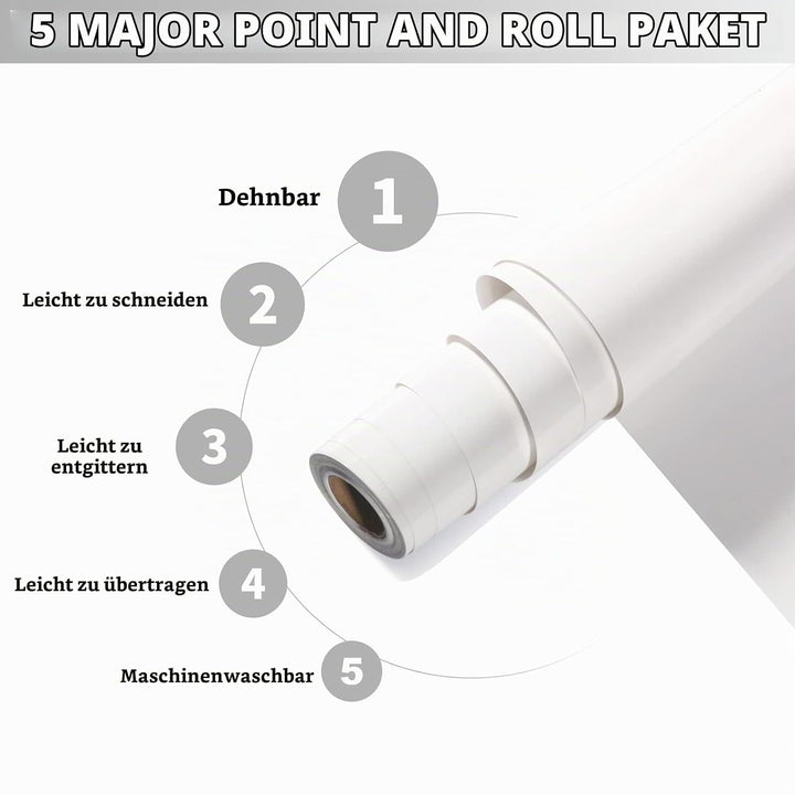 Bocguy Plotterfolie Textil Weiss, 30.5CM x 10M Heat Transfer Vinyl Flexfolie Rollen mit Plotter Werk