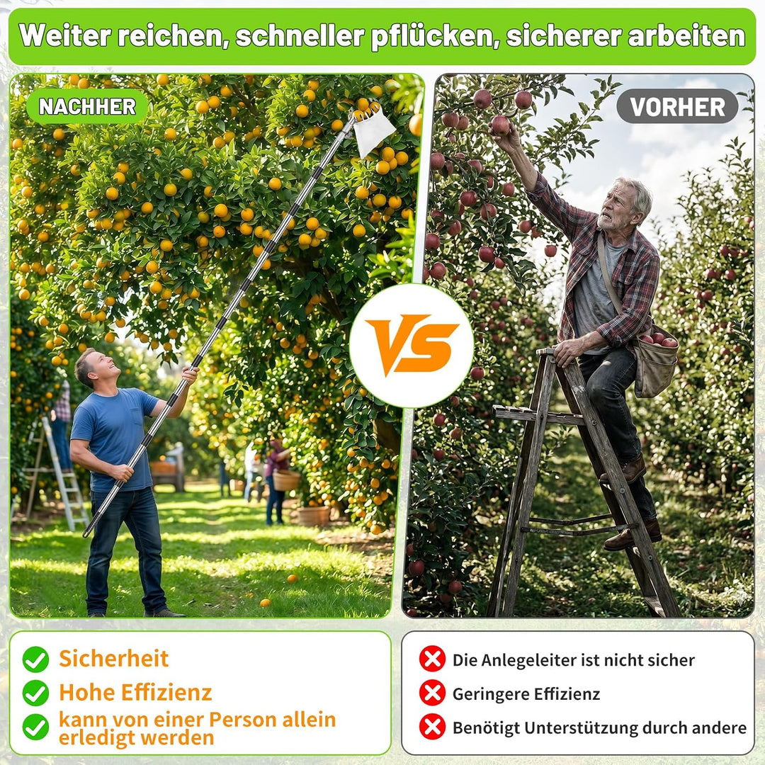 4M Teleskop Obstpflücker - Verstellbarer Apfelpflücker für Kirschen 360° Drehung Kirschenpflücker mi