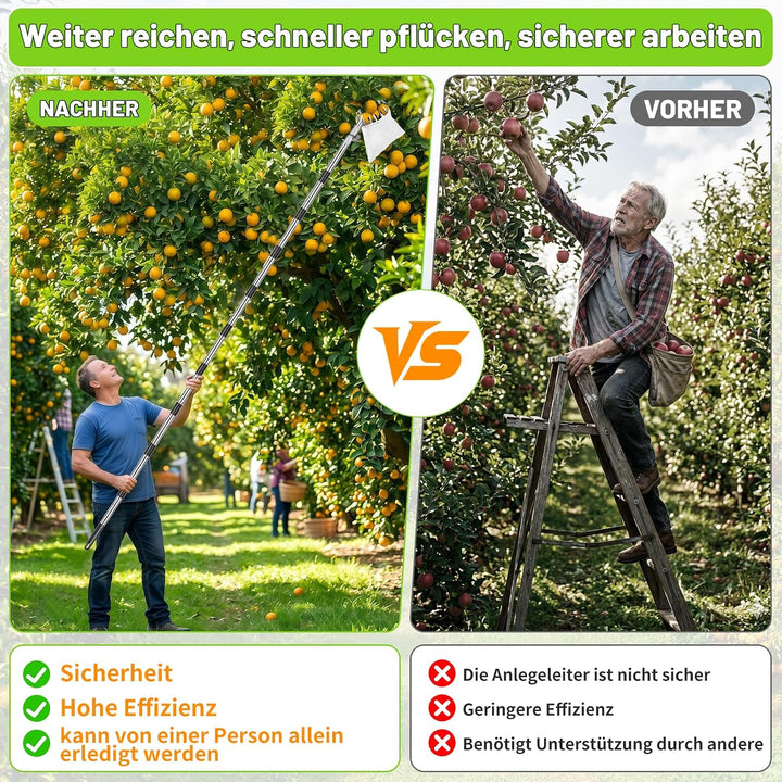 4M Teleskop Obstpflücker - Verstellbarer Apfelpflücker für Kirschen 360° Drehung Kirschenpflücker mi