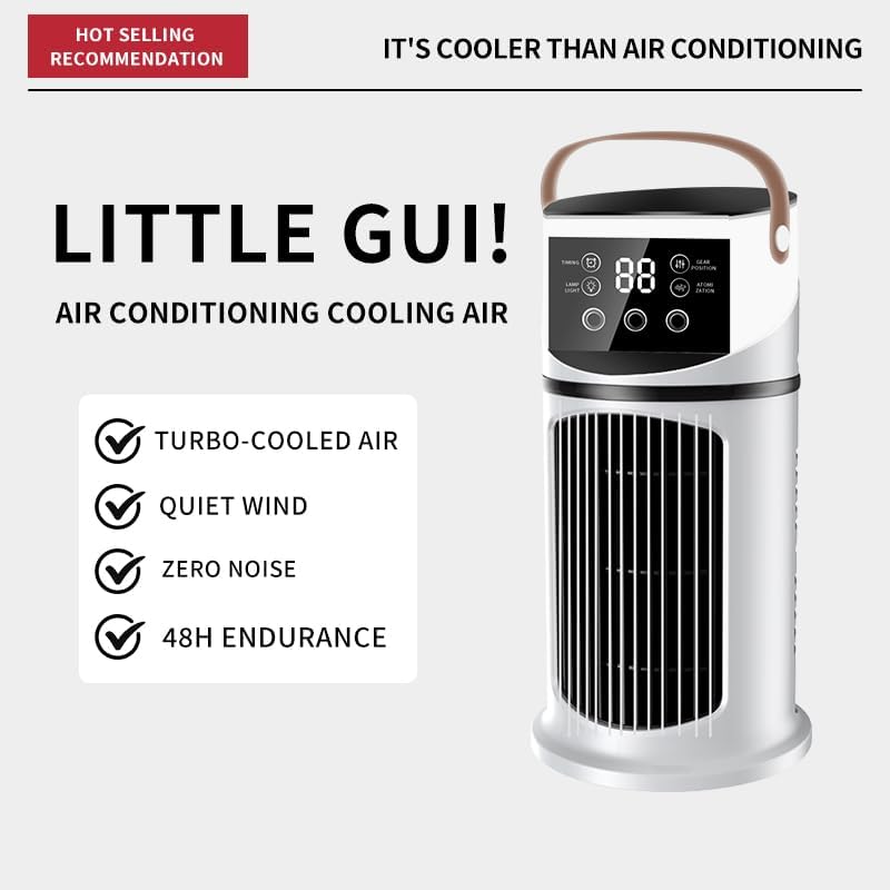 Mini klimaanlage, Mobile Klimaanlage mit 9 Geschwindigkeiten & 8H Timer, 7 Farben Nachtlicht, 3-Loch
