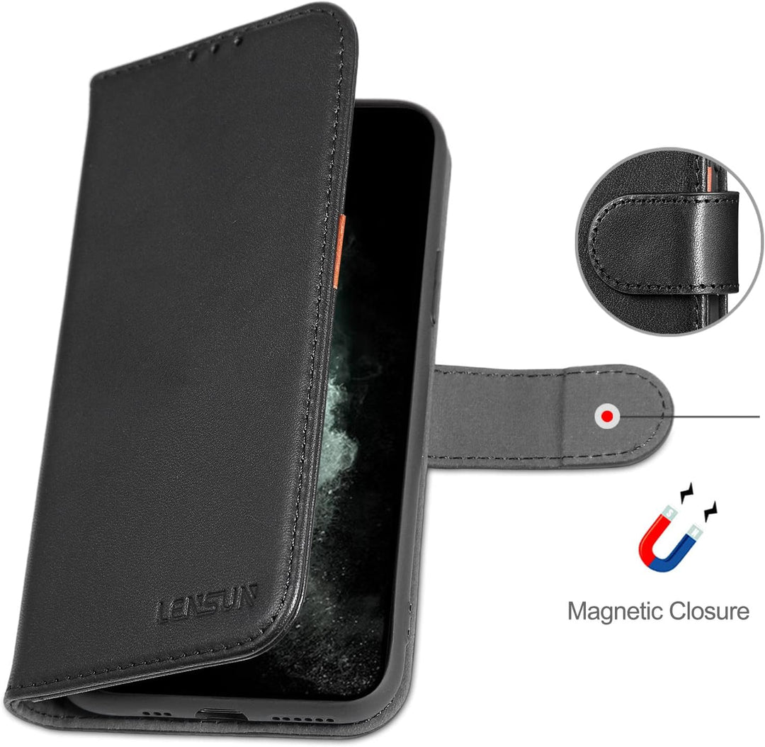 LENSUN Echtleder Hülle für iPhone 11 Pro, Handyhülle [Echtes Leder][Magnetverschluss][RFID Schutz] H