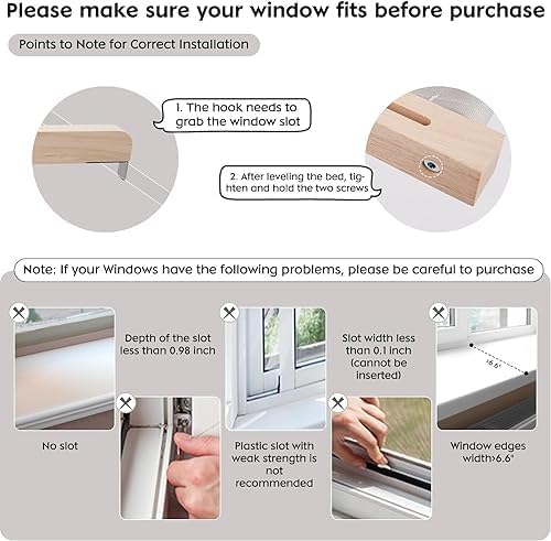 Katzenfenstersitz, Katzenbett Hängematte Holz Verstellbare Sitzstange für Katzenfenster Abnehmbares