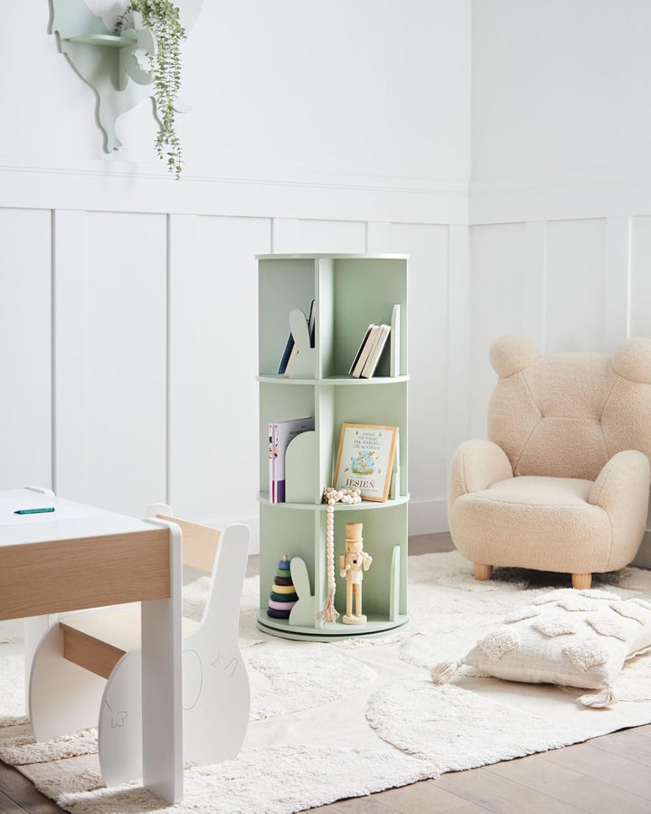 Beliani Drehbares 3-Ebenen-Bücherregal MDF Kinderzimmer Hasenmotiv Hellgrün Caney