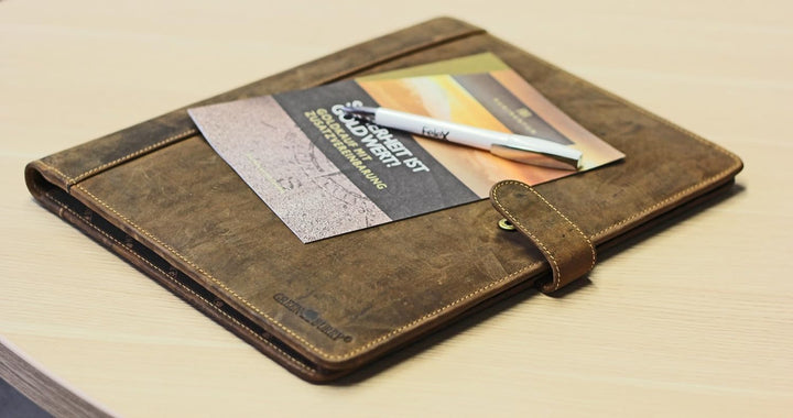 Greenburry Vintage Leder-Schreibmappe A4 - Dokumentenmappe verschliessbar - 33 x 26 x 2,5 cm